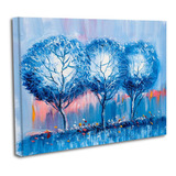 Cuadro Lienzo Canvas 60x80cm Arbol Azul Pintado Raices Rama