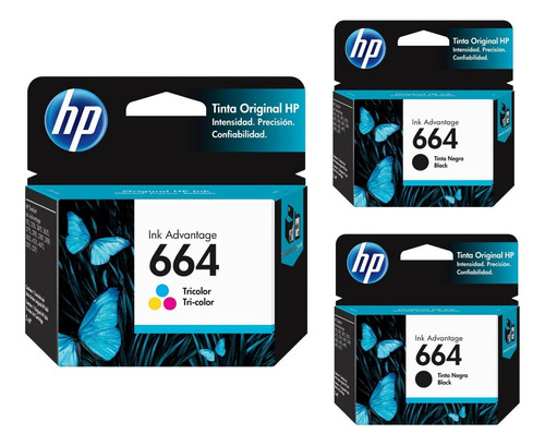 Cartuchos De Tinta Hp 664 Tricolor + 2 Negro