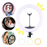 Kit Ring Light Portátil 33cm + Mini Tripé Metálico 19 Cm