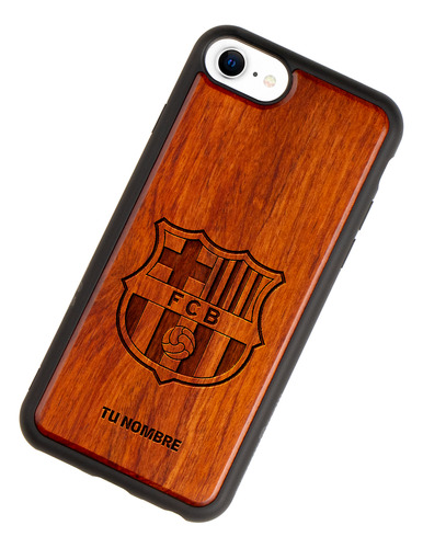 Funda Para iPhone Fc Barcelona Madera Grabada Tu Nombre