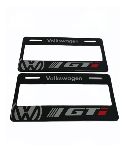 Porta Placa Volkswagen Gti Negro Plata Decorado 2 Piezas