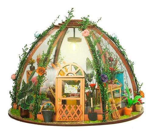 Casita Muñecas Jardin Invernadero Casa Diy Led Miniatura
