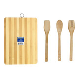 Conjunto De Utensílios Cozinha Bambu Tábua Colher Espátula Cor Marrom Liso