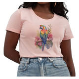 Camiseta T-shirt Feminina Blusinha Básica Estampa Pássaro 