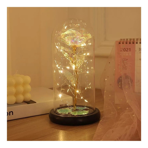 Lámpara Led De Cristal Con Rosa De Regalo.