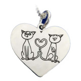 Collar Para Parejas Amigos Gatos Plata 925 + Caja