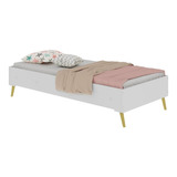 Cama De Solteiro Mdf C/ Pés Retrô Vintage Prime Multimóveis Cor Branco/natural