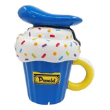 Taza Con Tapa Disney 3d Cerámica Coleccionable Donald Cupcake