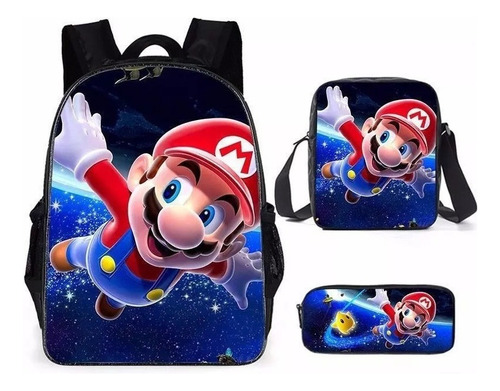 Mochila Estilo Super Mario, 3 Piezas, Mochila Escolar Impres