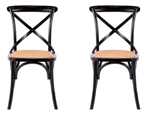 Silla De Comedor Diseño Cross Rattan Natural Madera Negra X2