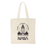 Bolsa Tote Bag Nasa Cohete Color Beige Diseño De La Tela Liso