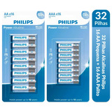 Kit 64 Pilhas Alcalina 16 Aa + 16 Aaa 1,5v Philips