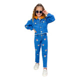 Conjunto Infantil Jeans Urso Ursinho Bordado Alta Qualidade 