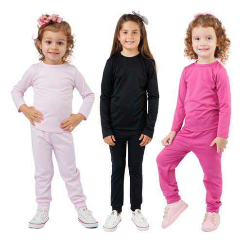 Kit Com 3 Conjuntos Térmicos Blusa E Calça Infantil Menina