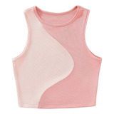 Blusa Tank / Crop Top Rosa Tejida De Canalé Para Mujer