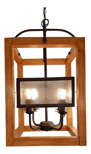 Colgante Farol 4 Luces 116 E27 Madera Metal Vidrio