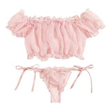 Conjunto Lenceria Sexy Top Panty 2 Piezas Malla Baby Doll