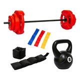 Barra Kit 17kg + Pesa Rusa 8kg + Tobillera + Set Therabandx3