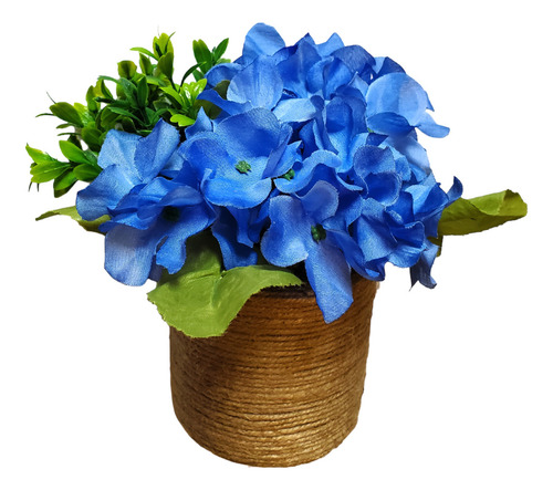 Hortensia Azul Arreglo Floral Con Macetita Tipo Canasto