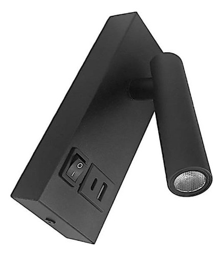 Arandela Parede Led Direcionável 2w Tipo C Usb C/interruptor Cor Preto