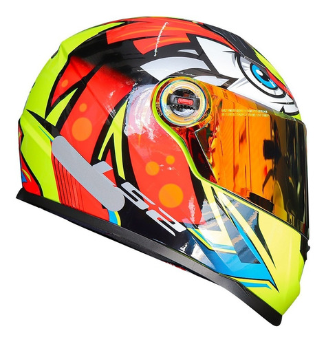 Capacete Ls2 Ff358 Tribal Amarelo + Viseira Vermelha Revo