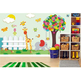 Adesivo Menino Girafa Animais Parede Infantil Painel Zoo M05