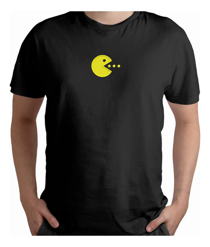 Playera Algodón Bordado Pacman Video Juego Dots Amarillo