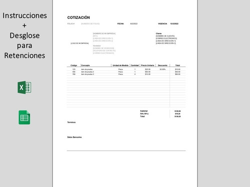 Plantilla Cotización Simple | Google Sheets - Excel