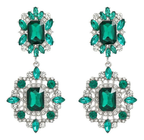 Aretes Verdes Cristales Brillantes Largos Elegantes  Mod.1