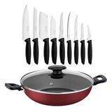 Panela Wok Alumínio 28cm Loreto + 1 Conjunto Facas 9pç