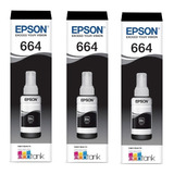 Kit 3 Tintas Preta Ecotank Epson L355 L365 L375 Original 664