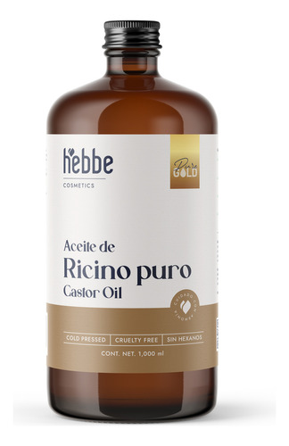 Aceite De Ricino Castor Oil Natural Puro Y Orgánico Uso Capilar Y Facial Fortaleciminento De Pestañas Cejas Y Barba Hebbe Cosmetics 1000 Ml