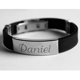 Nombre Pulsera Daniel - Personalizado Mens Silicona Y Plata