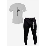 Kit Calça Moletom + Camiseta Camisa Fé Religião Barato Full