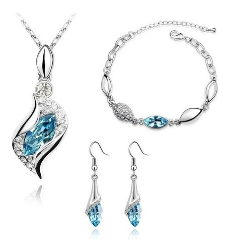 Set  Juego Swarovski Collar, Dije, Aretes Y Pulsera Oro 18k 