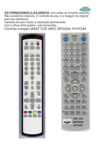Controle Compat Conv Zbt620a Cce Lbsat Aiko Zinwell 101f0344