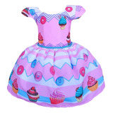Vestido Infantil Confeitaria Doces Cupcakes