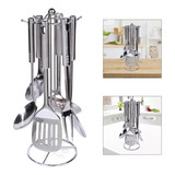 Jogo Utensilios Cozinha Kit 7 Peças Conjunto Inox Suporte