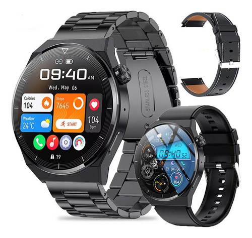 Reloj Inteligente Bluetooth D/acero Negro Impermeable Hombre