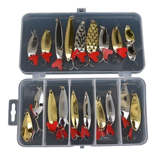 Kit 20 Señuelos De Pesca Cucharas + Caja De Pesca