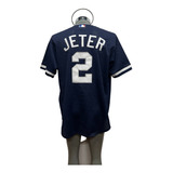Jersey Majestic Mlb Beisbol Yankees Nueva York Jeter #2 Azul