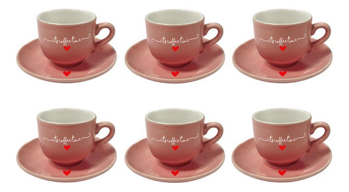 Jogo 6 Xícaras 90ml Chá Café Porcelana Lamour Com Pires