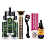 Kit Para Barba Tônico Sérum Derma Roller Máquina E Óleo