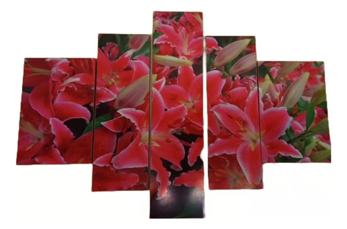 Cuadro Decorativo Poliptico 5 Partes Flores Rojas