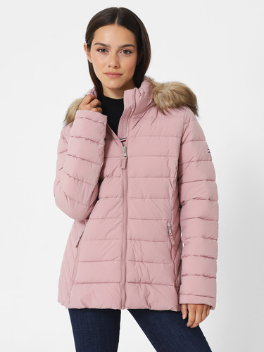 Parka Acolchada Con Cierre Rosado Tommy Hilfiger