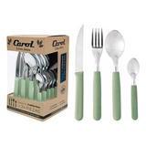 Set Cubiertos Carol X24 Tenedor Cuchillo Cuchara Cucharita Color Verde