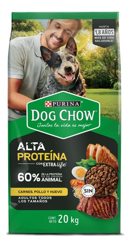 Purina Dogchow Adlts Alta Proteina Carne Pollo Huevo 20kg