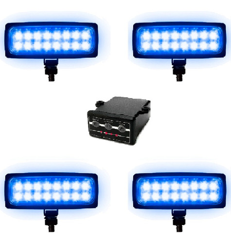 Estrobo Leds Azul Com 4 Farol 12v Milha Auxiliar Automotivo 