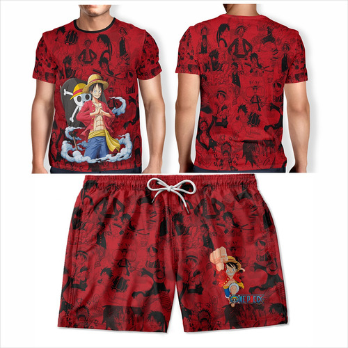 Camiseta + Short Masculino Monkey D. Luffy One Piece Praia
