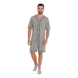Pijama Lupo Masculino Curto Aberto De Botão Em Algodão 28458